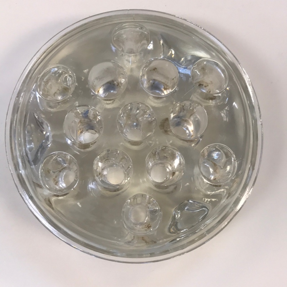 Thick/Heavy‎ Vintage Footed Glass Floral Frog w/ 13 Holes
